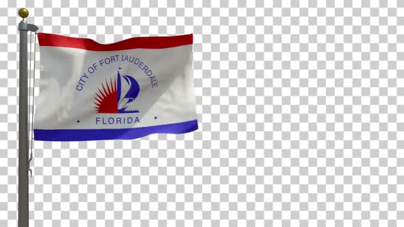 Fort Lauderdale City Flag (Florida, USA) on Flagpole with Alpha Channel - 4K alt