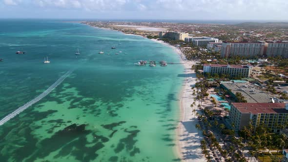 Aerial From Eagle Beach on Aruba in the Caribbean Bird Ey View at the Beach with Umbrella at Aruba alt