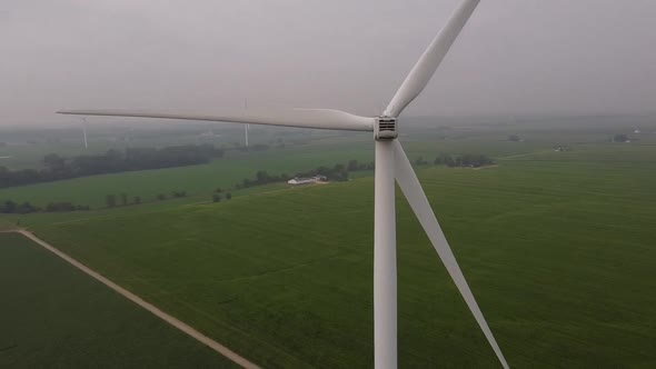 Wind Turbine From Aerial View - DTE Wind Farm, Gratiot Wind, Ithaca Michigan, Gratiot County - drone alt