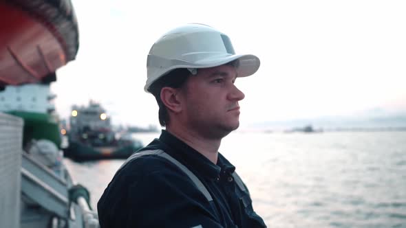 Marine Deck Officer or Chief Mate on Deck of Offshore Vessel or Ship alt