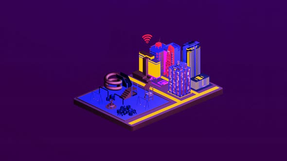 Isometric children's playground between cities