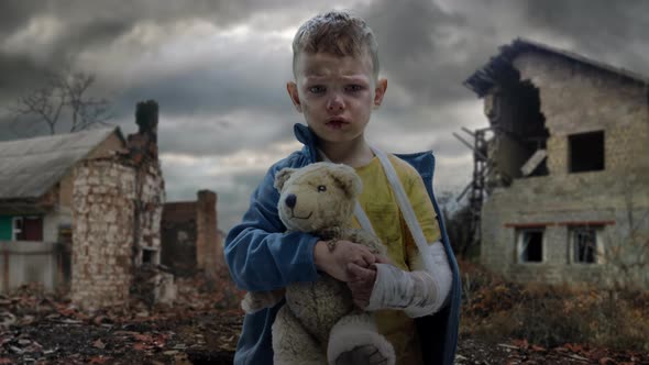 Scared and brave Little Ukrainian boy. No war with Ukraine.