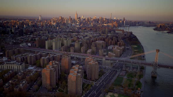 Aerial Shot of New York City Skyline Cityscape in Financial Business District alt