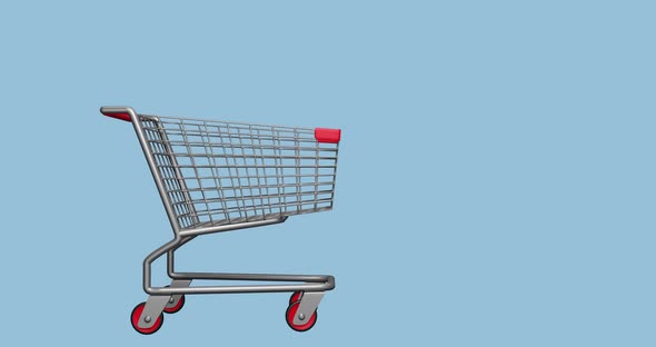 3d Animation A Stylized House, Apartment, Townhouse Falls Into A Shopping Cart alt