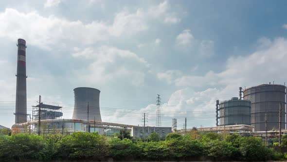 Time lapse of Steel mills and cooling towers,factory smoke stack alt