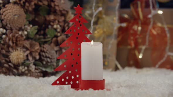 Candle in candlesticks Christmas tree a Christmas and New Year