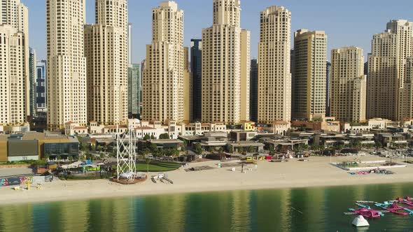 Aerial view of Dubai residential district along near the beach, UAE. alt