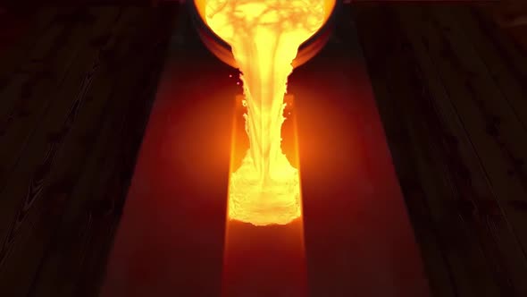 Liquid Metal Is Poured Out Of The Steel Processing Machine