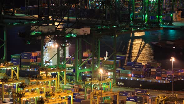 Time-lapse of Commercial port of Singapore, It is one of the busiest Import, Export, Logistics alt