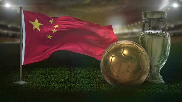 China Flag With Football And Cup Background Loop alt