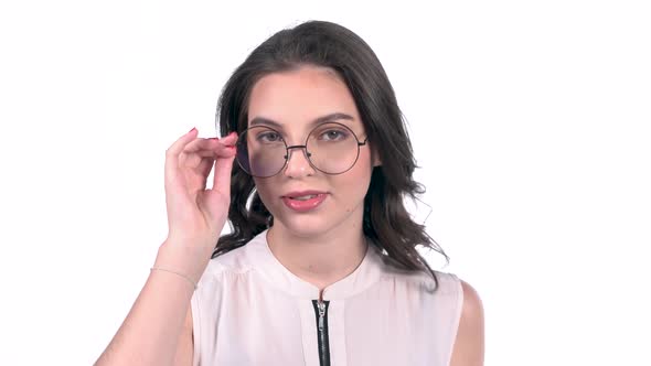 Cute Young Woman Wearing Office Eyeglass
