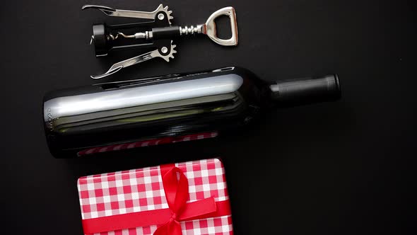 Red Wine Bottle, Corkscrew and Boxed Christmas Gift alt