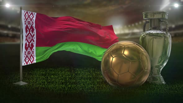 Belarus Flag With Football And Cup Background Loop alt