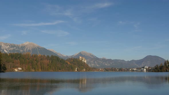 Panoramic view of the Bled lake shores