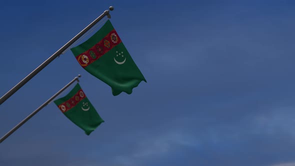 Turkmenistan  Flags In The Blue Sky - 4K