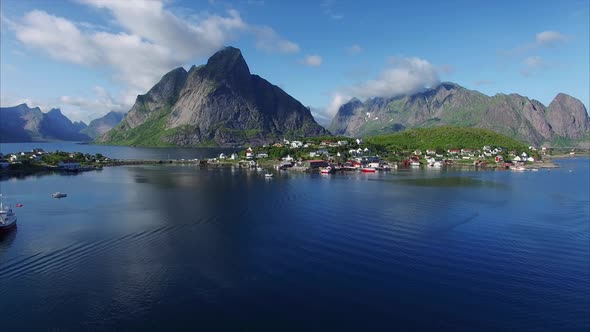 Aerial view of Reine, scenic town in Norway