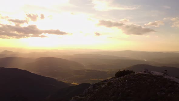 Panoramic View From the Top of the Mountain on the Mountain Landscape at Sunset