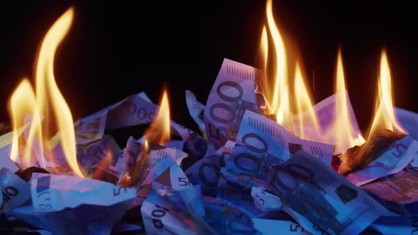 Burning of American 50 Dollar Banknotes on Black Background alt