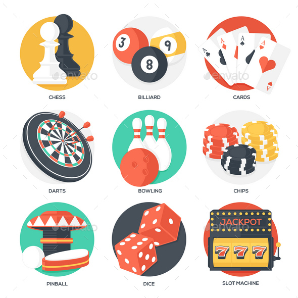 9 Casino and Leisure Games Icons - Sports/Activity Conceptual
