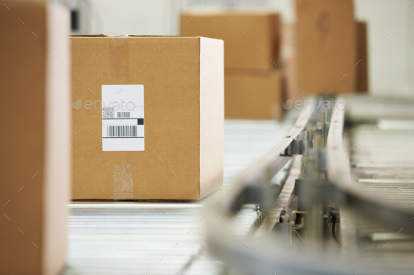 Goods On Conveyor Belt In Distribution Warehouse - Stock Photo - Images
