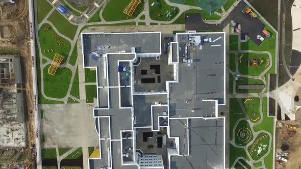 the exterior of the new modern school in the modern residential district,exterior alt