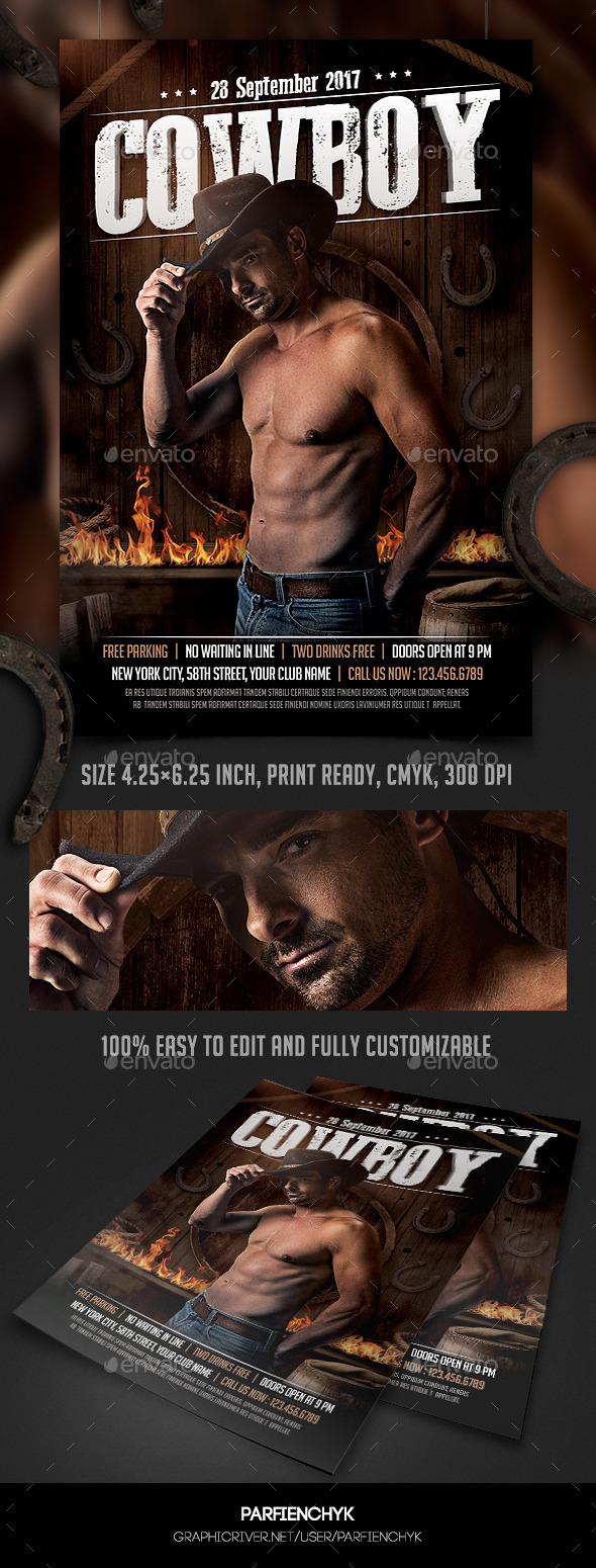 Cowboy Party Flyer Template - Clubs & Parties Events
