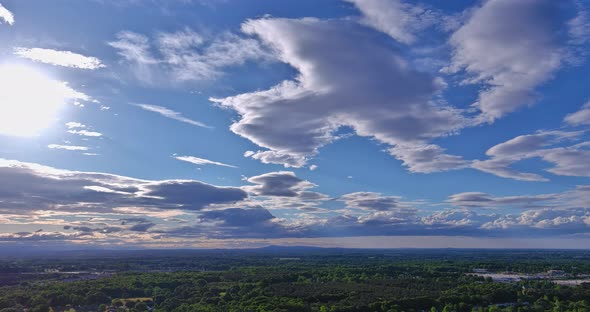 Slowly Moving White Cloud in Horizon Summer an Aerial View of Residential District at Suburban alt