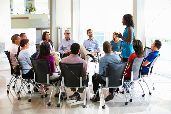 Businesswoman Addressing Multi-Cultural Office Staff Meeting - Stock Photo - Images