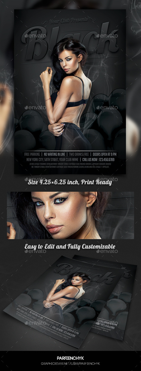 Black Night Party Flyer Template - Clubs & Parties Events