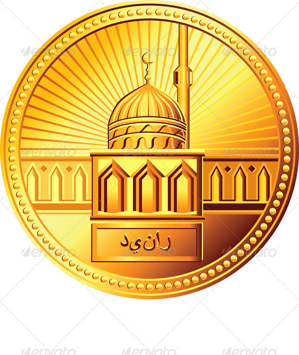 Vector Arab Gold Dinar Coin with the Mosque - Backgrounds Business