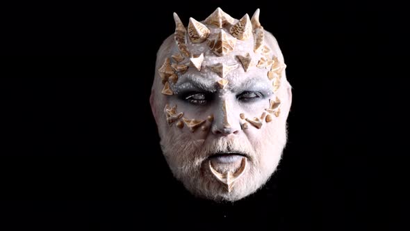 Devil Old Man with Horns. Halloween Evil Isolated on Black Background. Fantasy. Art Project. alt