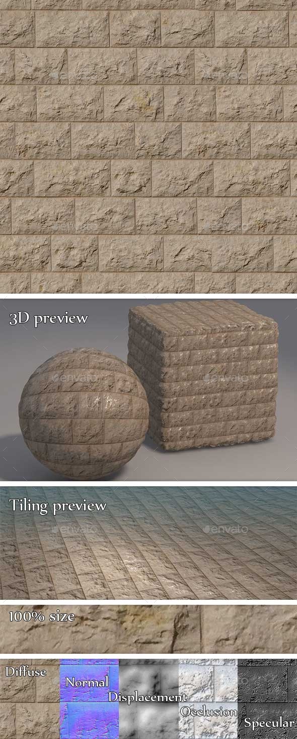 Cobblestone Brick Wall Seamless Texture - 3DOcean Item for Sale