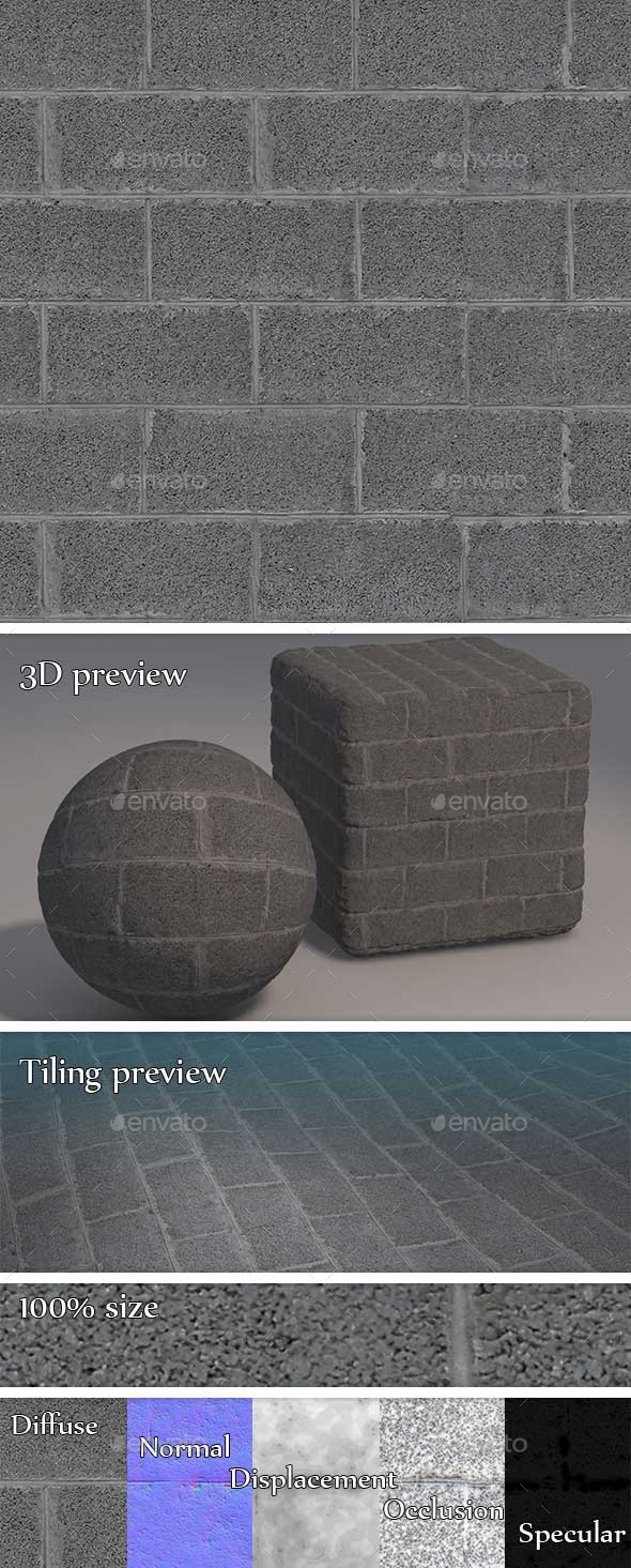 Concrete Blocks Wall Seamless Texture - 3DOcean Item for Sale