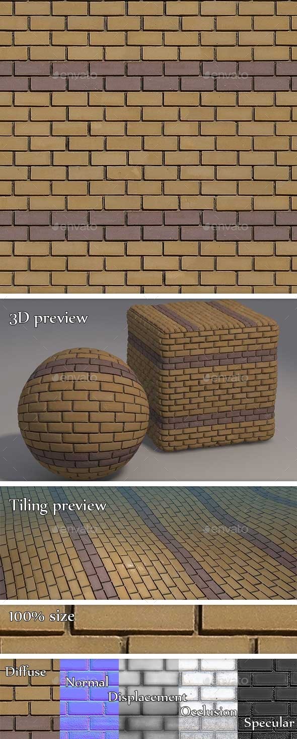 Yellow and Purple Brick Wall Seamless Texture - 3DOcean Item for Sale