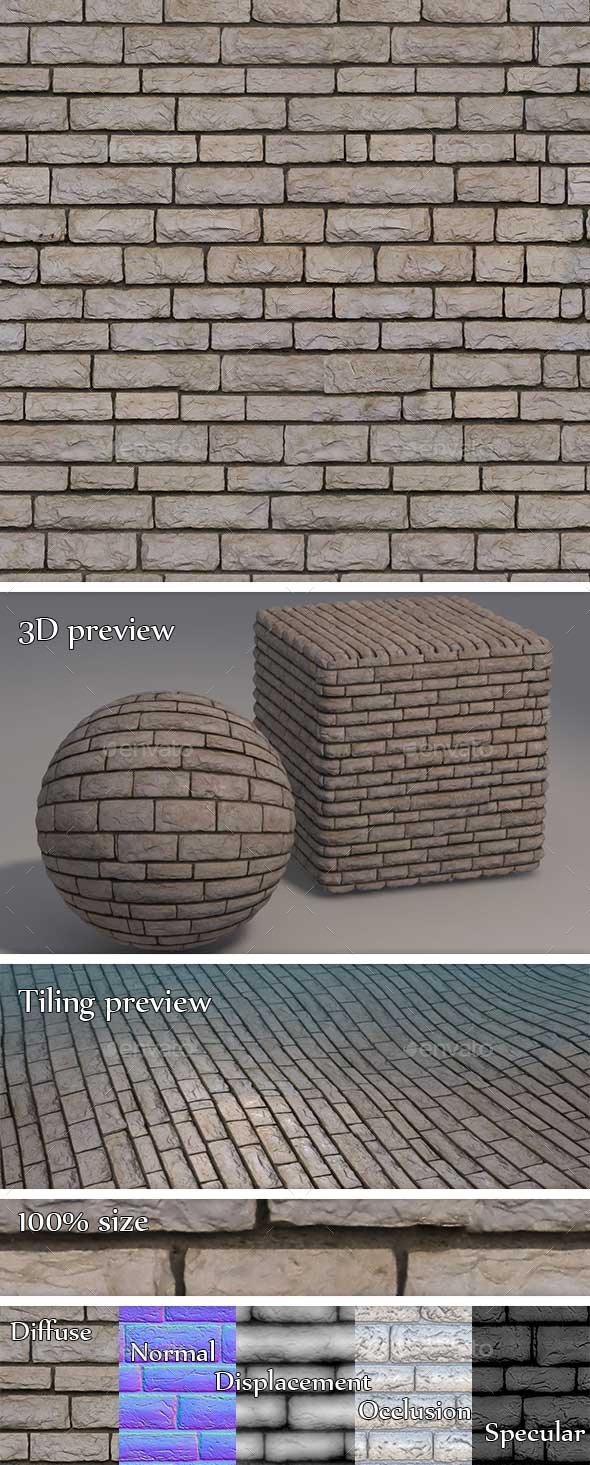 White Cobblestone Brick WallSeamless Texture - 3DOcean Item for Sale