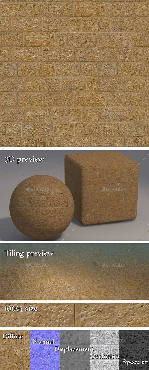 Plain Sandstone Brick Wall Seamless Texture - 3DOcean Item for Sale