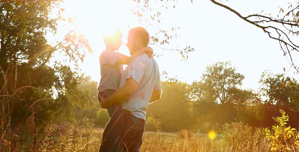 Loving Caucasian Father Holding Happy Child Son 