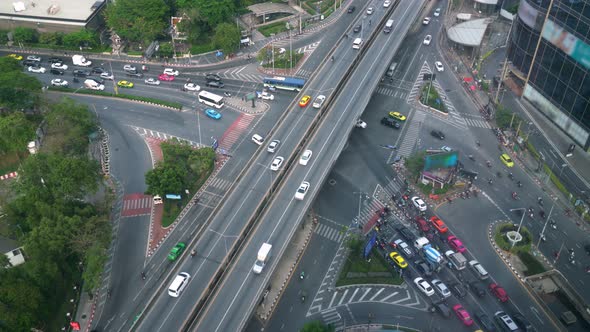 Busy highway road junction in metropolis city center alt