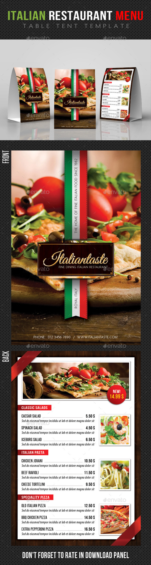 Italian Restaurant Table Tent Template