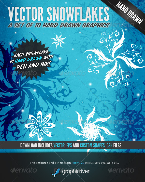 10 Hand Drawn Vector Snowflakes - Seasons Nature