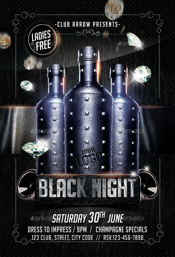 black night party flyer by arrow3000 graphicriver saturday night party flyers