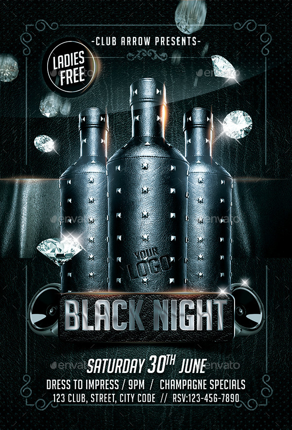 Black Night Party Flyer, Print Templates | GraphicRiver