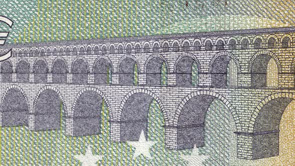 5 euro close-up motion background. Five euro cash money macro view
