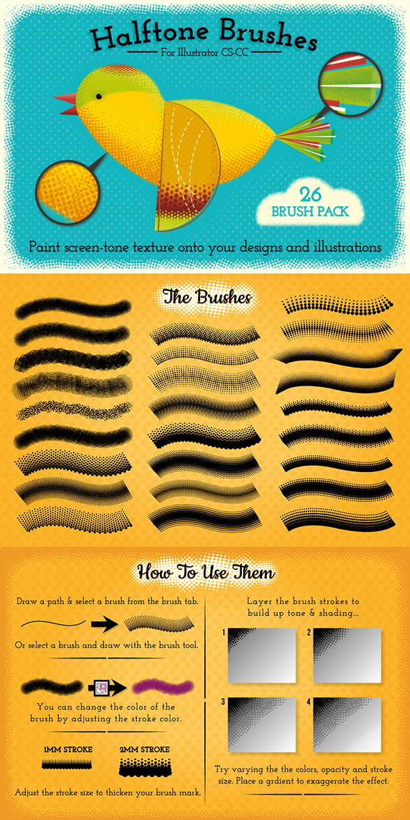 Halftone Brushes - Brushes Illustrator