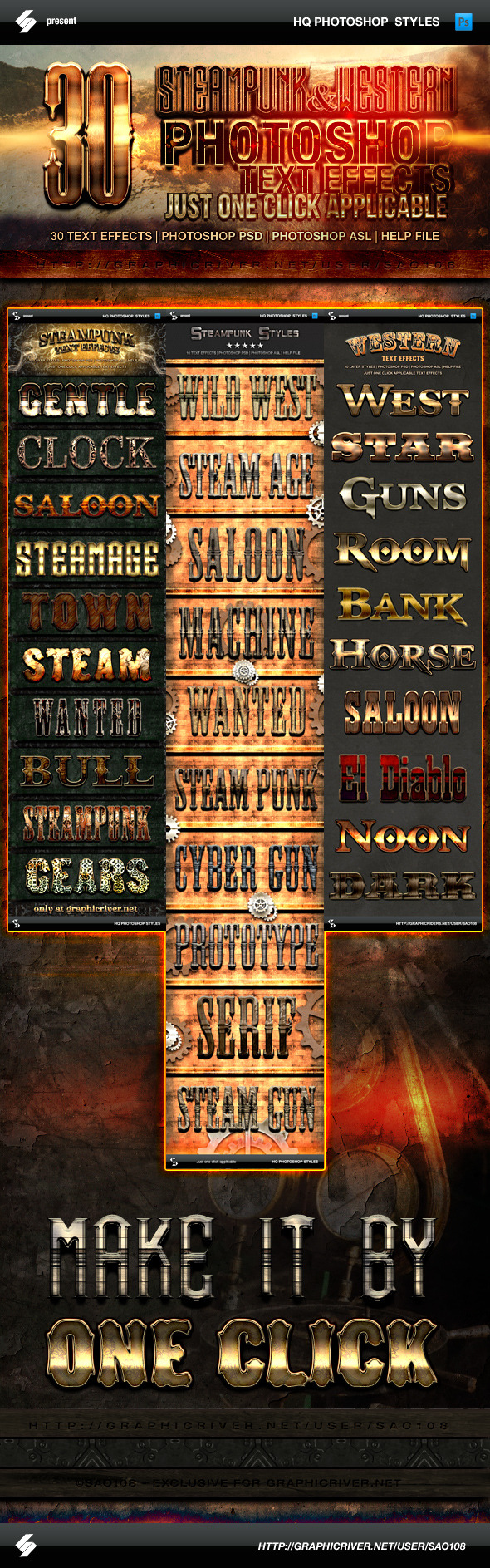 Download Steampunk and Western Text Effects Bundle by Sao108 ...