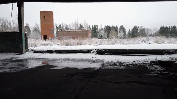 an Abandoned Building From the Times of the USSR in Winter in an Overgrown Place. Removed From Hands alt