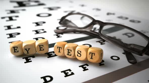 Dice With Eye Test Written On It Falling Onto Eye Test alt
