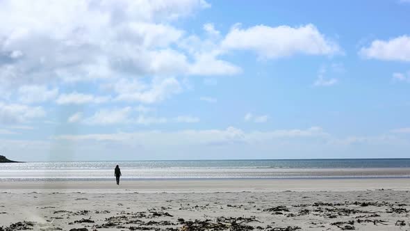 Woman Relaxing And Walking Toward The Sea alt