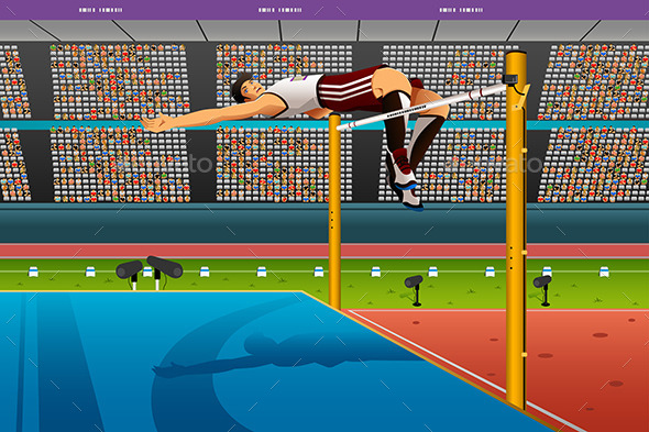 Male High Jumper in Midair Over Bar - Sports/Activity Conceptual