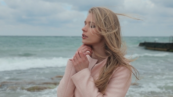 Beautiful Girl Is Sad Near The Sea